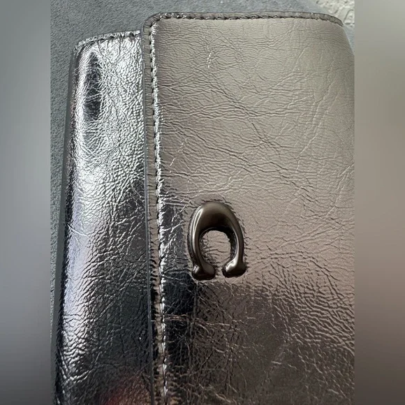 Coach Metallic Leather Snap Wallet Anthracite Gunmetal Hardware NWT - Picture 5 of 13